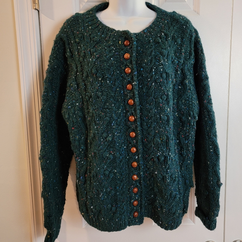 Vintage Orvis Hand Framed 100%‎ Wool Cardigan Teal Women's Large